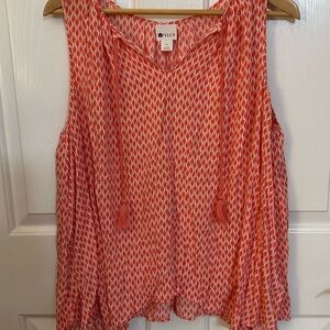 STYLUS Pink and White Sleeveless Tie Front Blouse